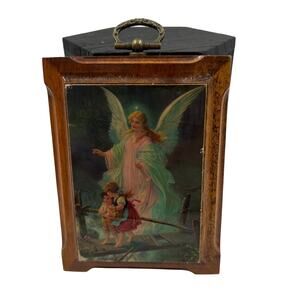 Vintage Dicksons Angel Guarding Children Art Print On Wood Hanging MCM